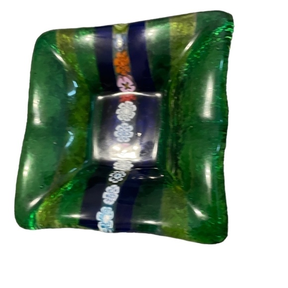 Miniature Fused Art Glass Trinket Dish 3 1/2" green Millefiori - Picture 5 of 7